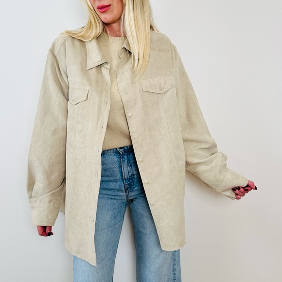 Carolina Colours Faux Suede Long Sleeve Button Down Chest Pockets Shirt - Picture 1 of 11